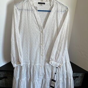 Tommy Hilfiger White Long Sleeve Eyelet Dress